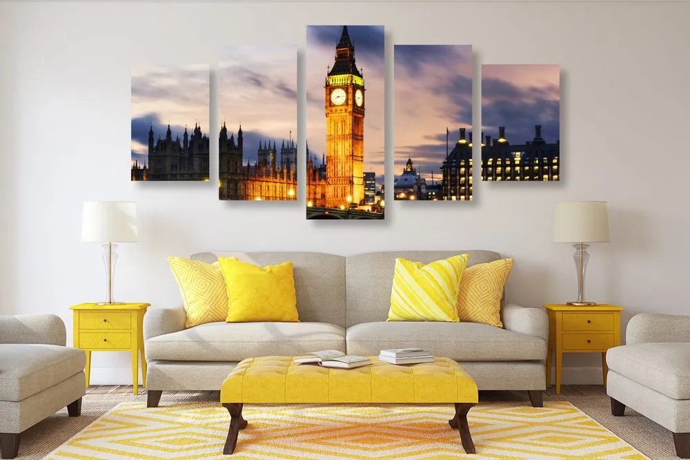 Quadri 5 pezzi – Big Ben notturno a Londra