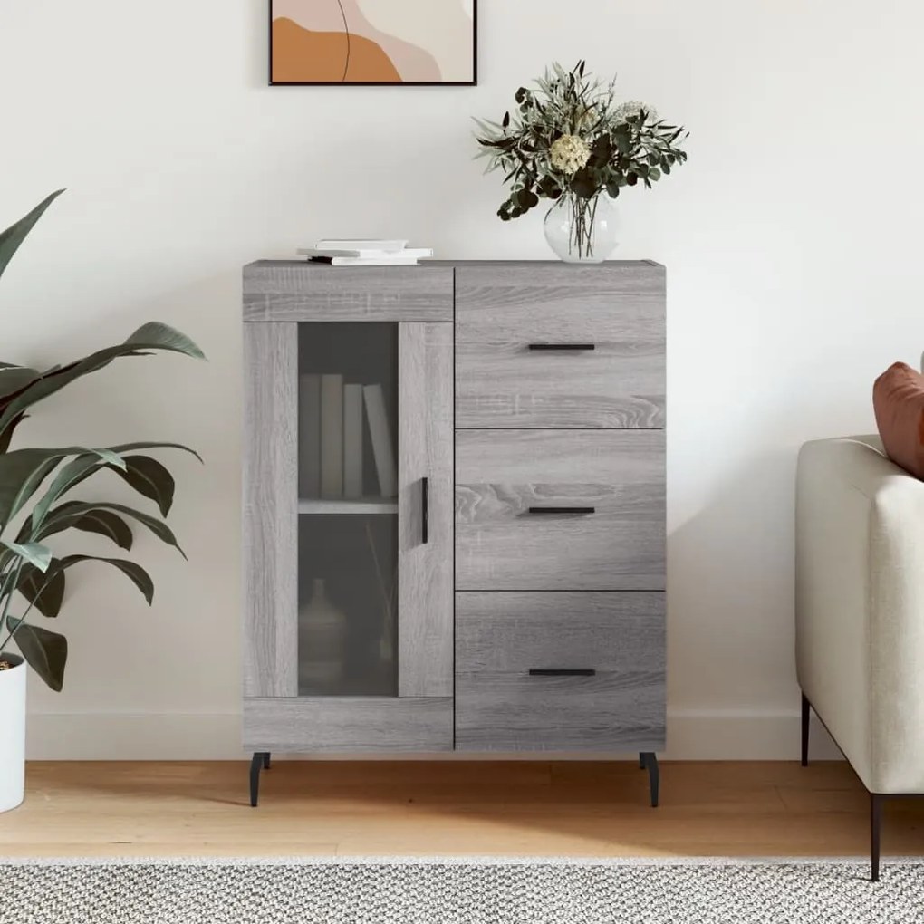 Credenza Grigio Sonoma 69,5x34x90 Cm İn Legno Multistrato /