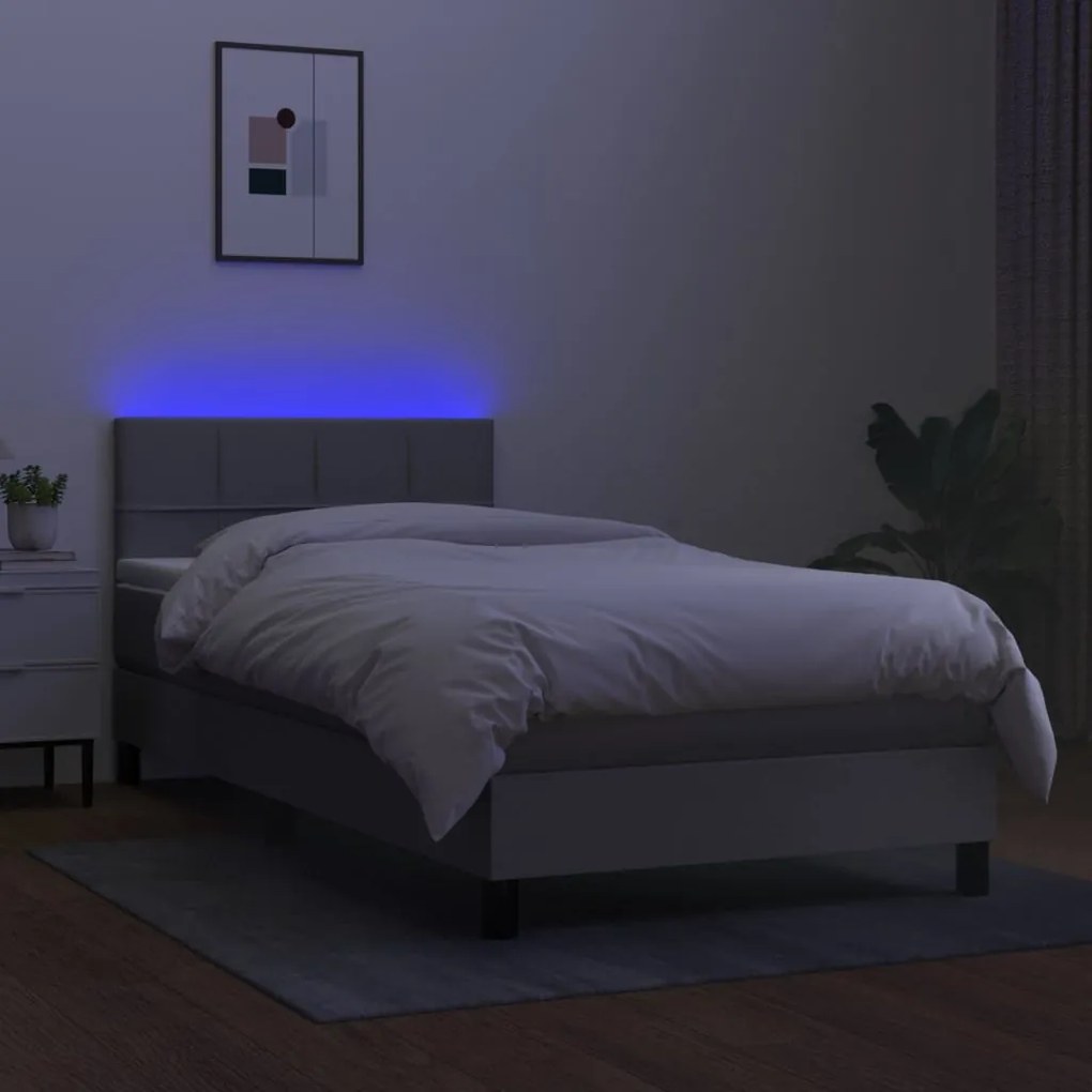 Letto a molle materasso e led grigio chiaro 90x190 cm tessuto