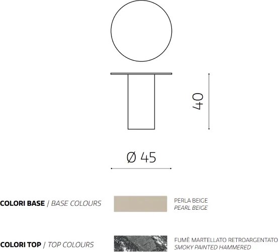Tavolino tondo WAYLON 45 con base in metallo Beige e piano in vetro martellato Fumč