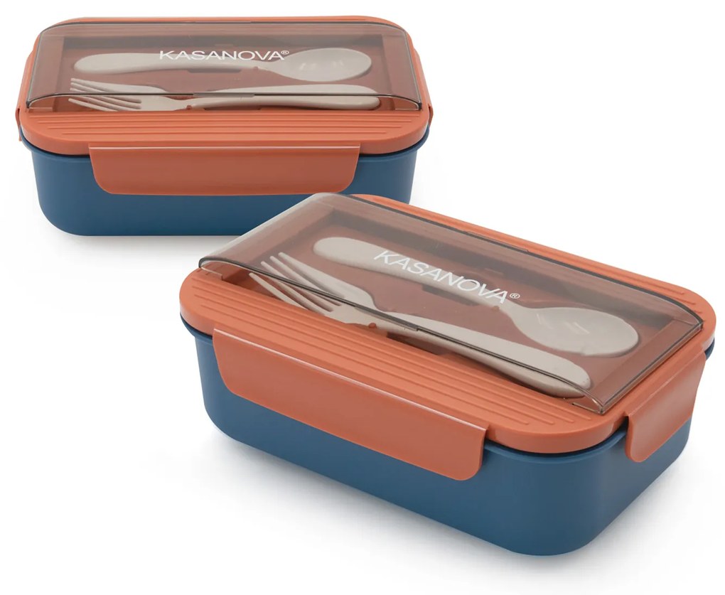 Porta pranzo con divisorio e posate Clicks blu arancio