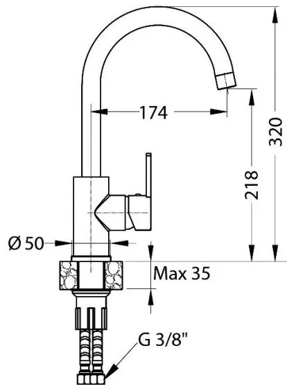 ALVEUS 1129052 - Rubinetto per lavello TONIA 34 cm granito/nero