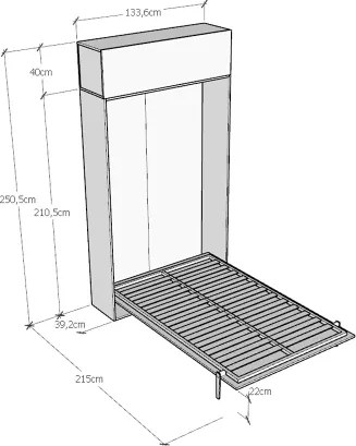 Letto a scomparsa a una piazza e mezza 120 cm con pensile KENTARO Noce