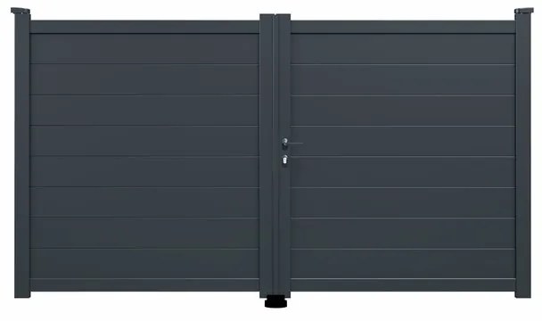 Cancello manuale a braccio articolato e a martinetto Prado battente GARDENGATE in alluminio grigio, apertura a destra, L 350 x H 158 cm, serratura manuale