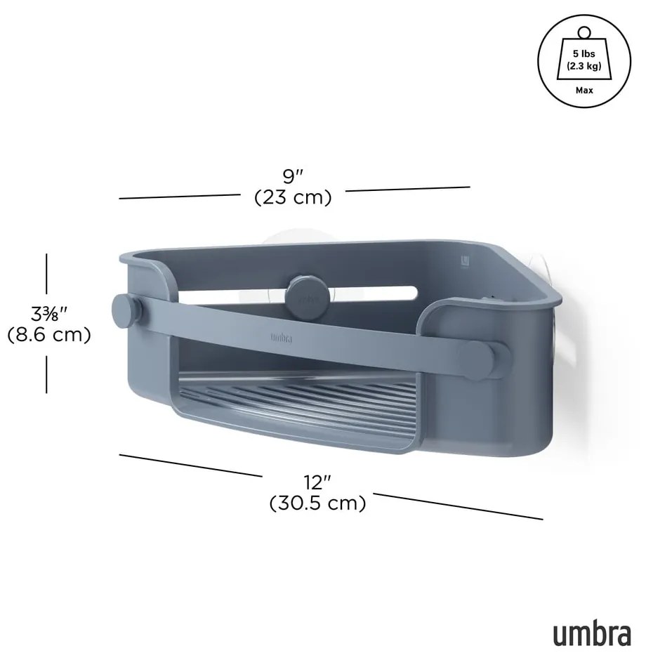 Mensola angolare blu per il bagno in plastica riciclata senza foratura Flex - Umbra