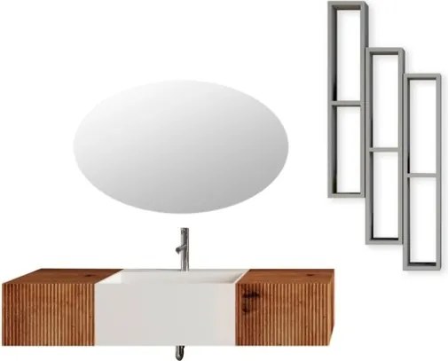 Lavabo bianco sospeso 60 cm con due cassetti laterali 40 cm rovere oro e specchio - Itaca