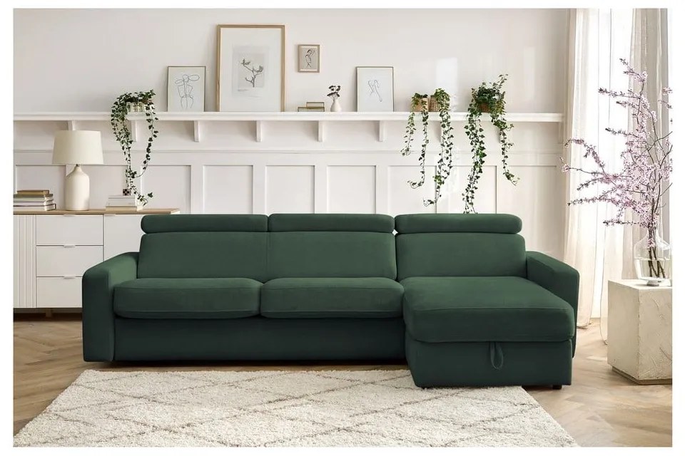 Divano angolare in verde scuro allungabile (con composizione variabile) Monaco – Bobochic Paris