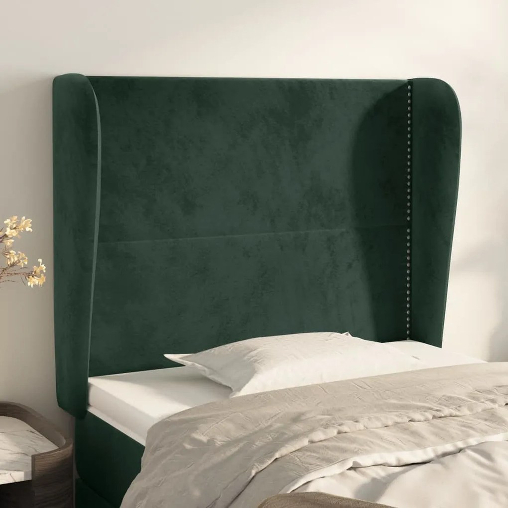 Testiera Ad Orecchio Verde Scuro 93x23x118/128 Cm İn Velluto /