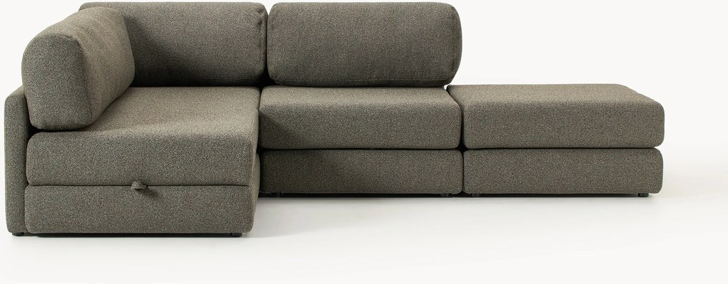 Divano letto angolare in bouclé con contenitore Ladina