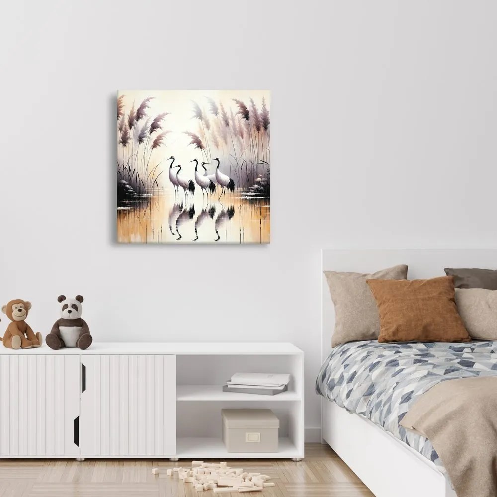 Quadro su tela – Gru nella mattina dorata