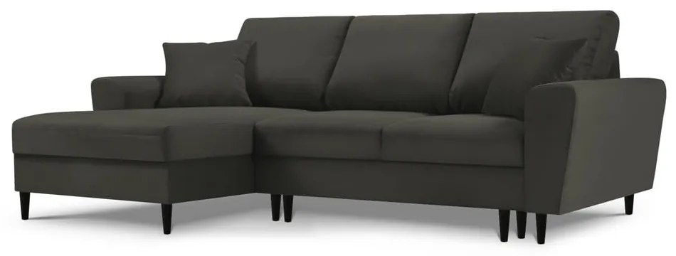 Divano angolare nero allungabile e con contenitore (con penisola a sinistra/con chaise lounge) con rivestimento in velluto a coste Kyoto – Cosmopolitan Design