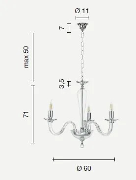 Lampadario in vetro a luci ravel bianco-cromo lp.ravel-3-bco