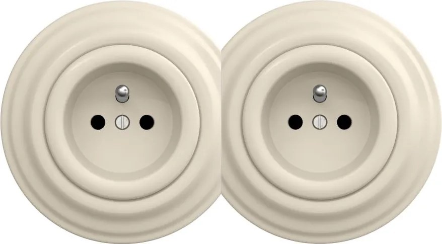 Kliklap - Presa doppia a muro in stile retrò con cornice, 230V, beige
