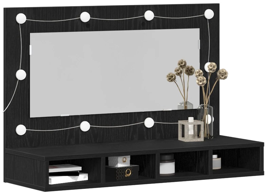 Armadio specchio led in rovere nero - 90x31,5x62 cm
