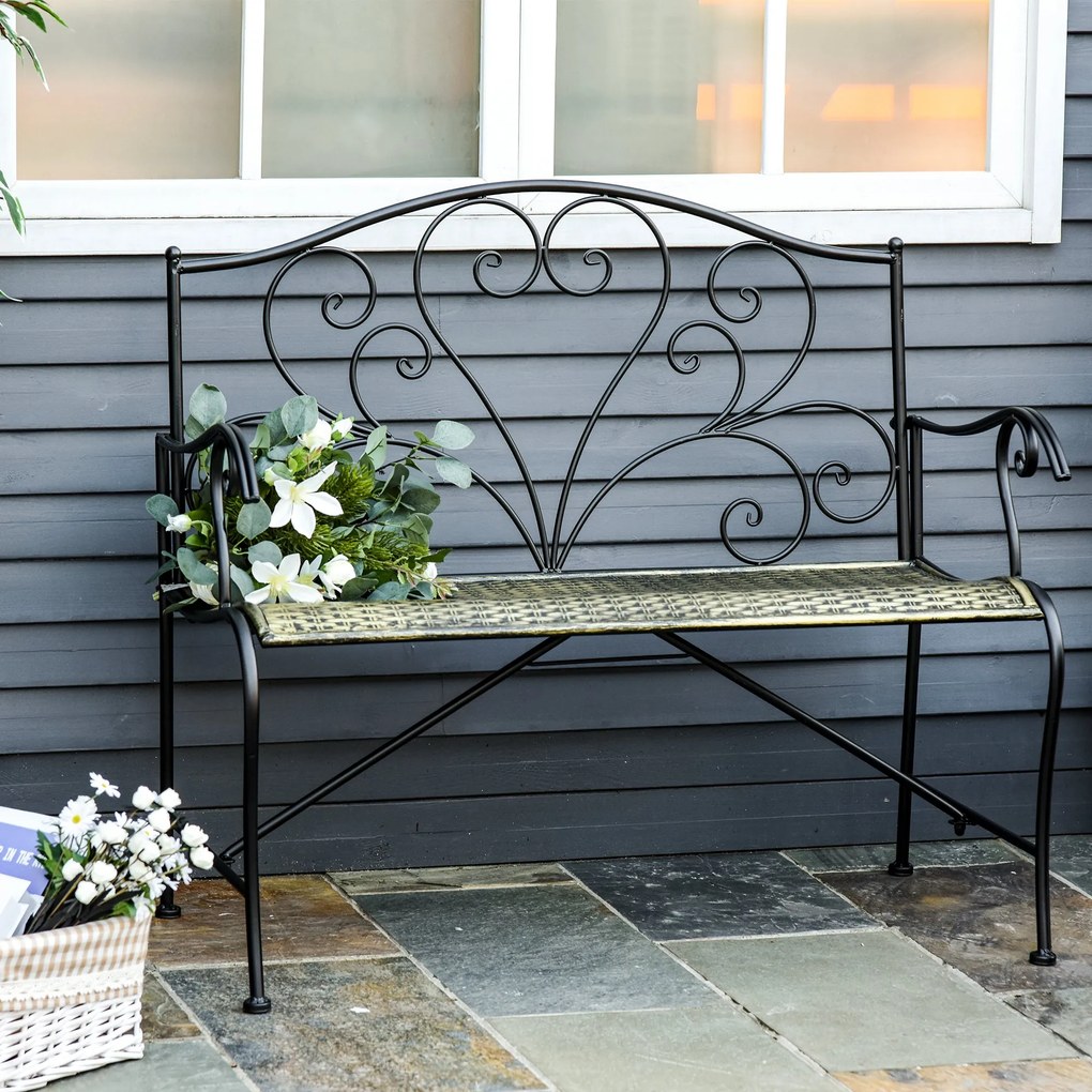 Panchina 2 Posti da giardino 100x50x88 cm in Ferro Nero e Bronzo...