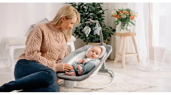 Lionelo - Dondolo vibrante per bambini con melodia PASCAL 2xAA grigio/turchese