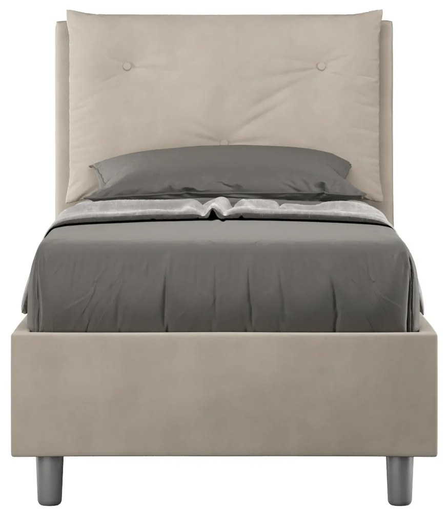 Letto singolo imbottito 80x190 microfibra Appia senza rete, con rete e contenitore, Sabbia / Contenitore