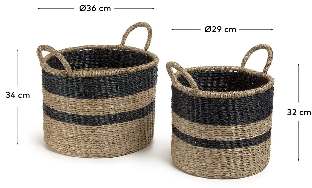 Kave Home - Set Nydia di 2 ceste portabiancheria in fibra naturale finitura nera