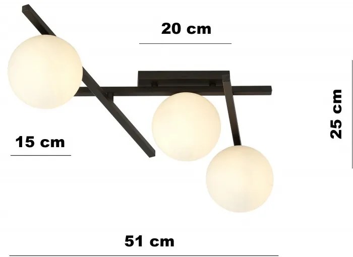 Lampadario da Soffitto in Acciaio e Vetro SMART 3 Nero 3xE14 Colore delle Sfere Bianco