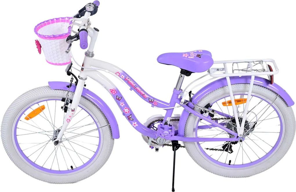 Bicicletta per Bambine 20" Stabilizzatori e Freni Vbrake con Cestino e Portabambola Viola...