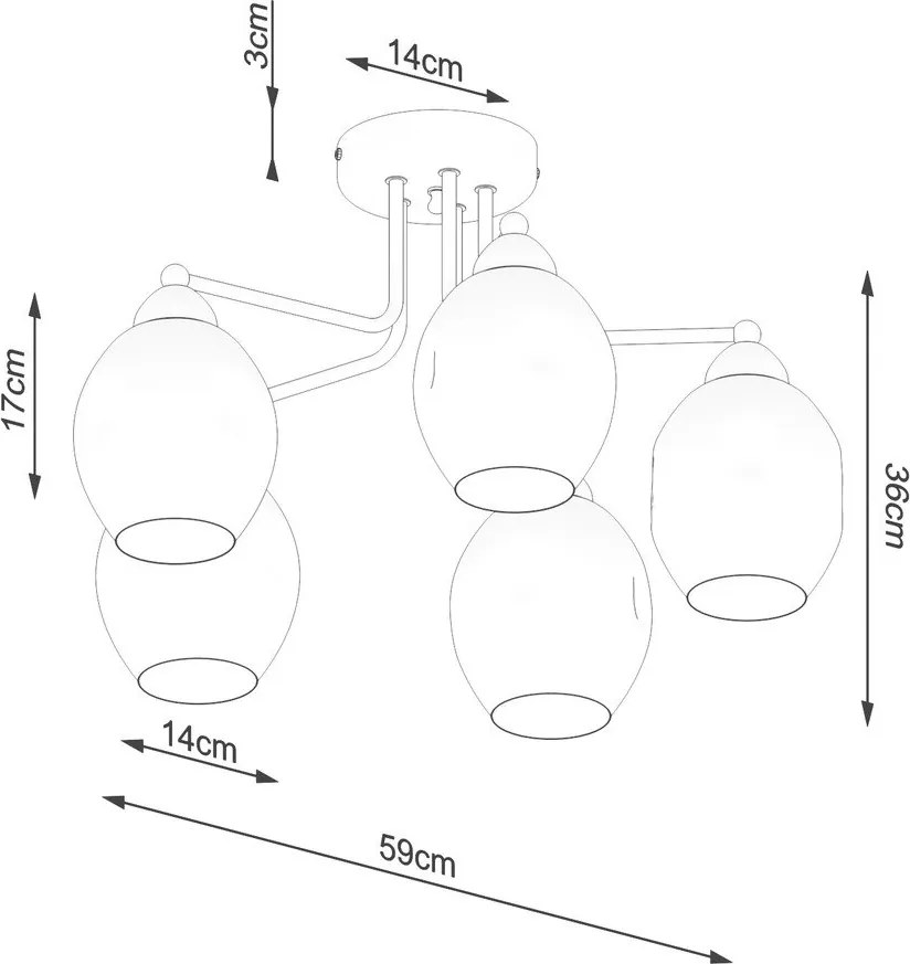 Plafoniera nera con paralume in vetro 59x59 cm Garten – Sollux