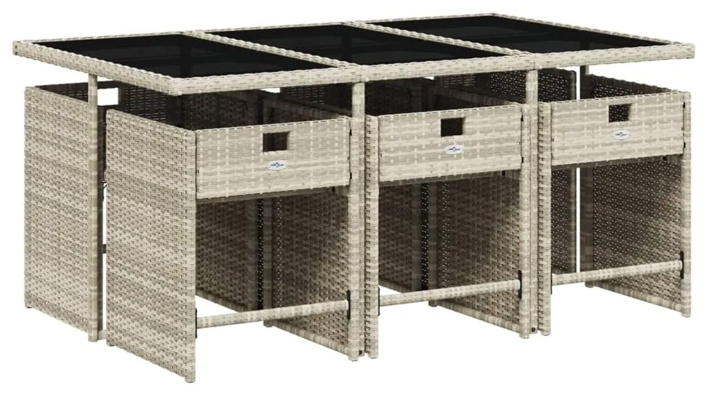 Set da pranzo da giardino 7 pz cuscini polyrattan grigio chiaro