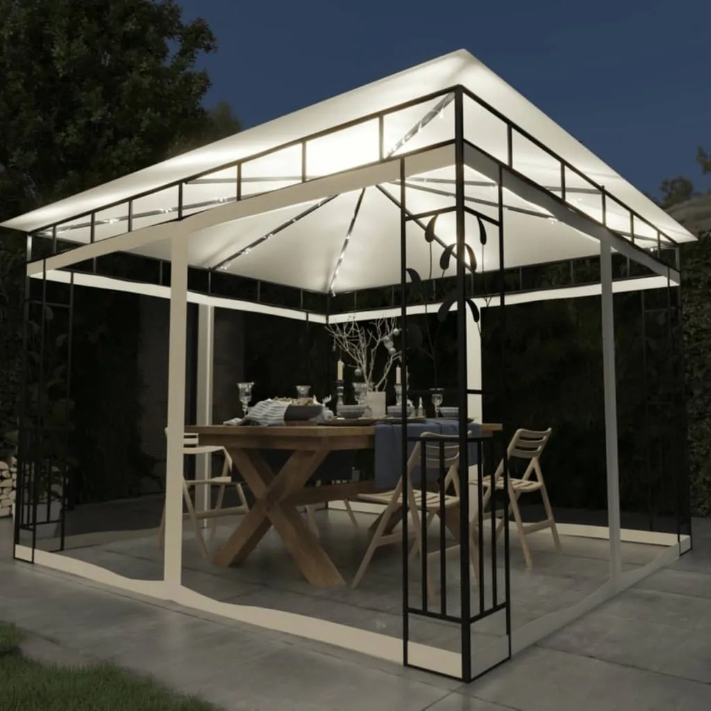 Gazebo Con Zanzariera E Luci Led 3x3x2,73 M Crema /