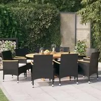 Set da Pranzo per Giardino 9 pz con Cuscini Nero cod mxl 49173