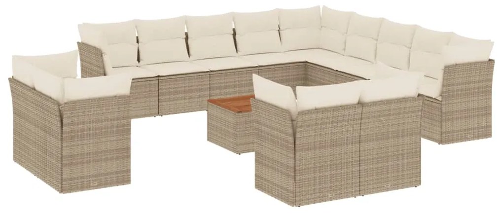 Set divani da giardino 14pz con cuscini in polyrattan beige