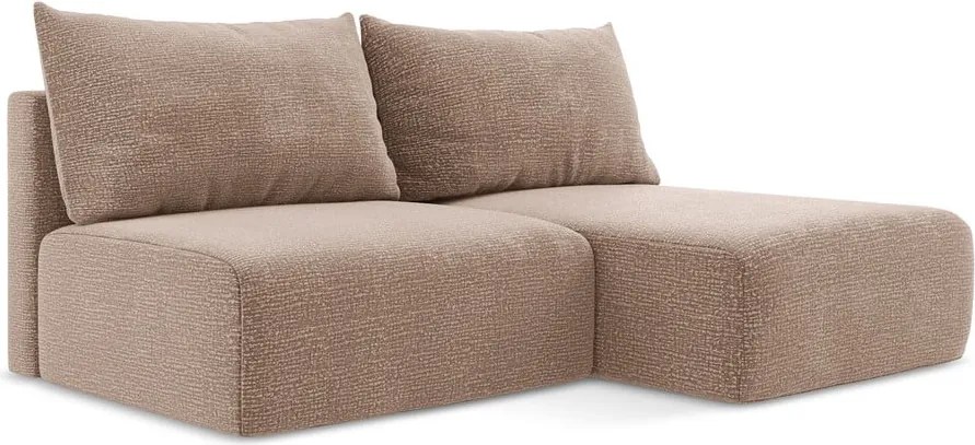 Divano angolare marrone chiaro allungabile/con contenitore (con penisola a destra) Kalena – Makamii