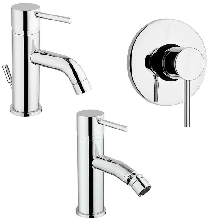 Set miscelatori lavabo bidet e doccia incasso cromati Piralla Essenza scarico incluso