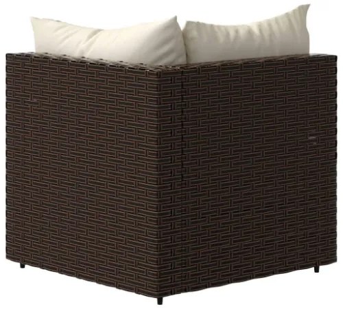 Divano Angolare da Giardino con Cuscini in Polyrattan Marrone