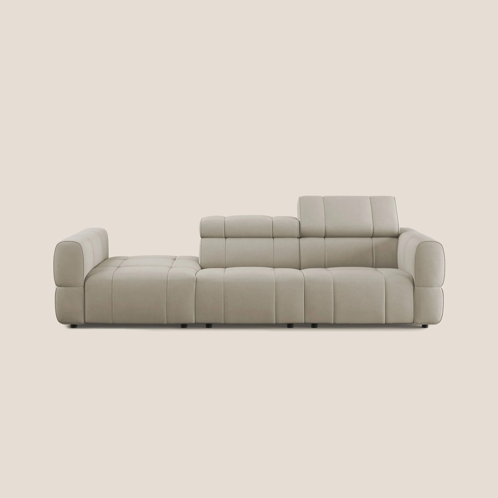 Giotto Divano con terminale e opzione relax elettrico in microfibra effetto velluto impermeabile T09 beige