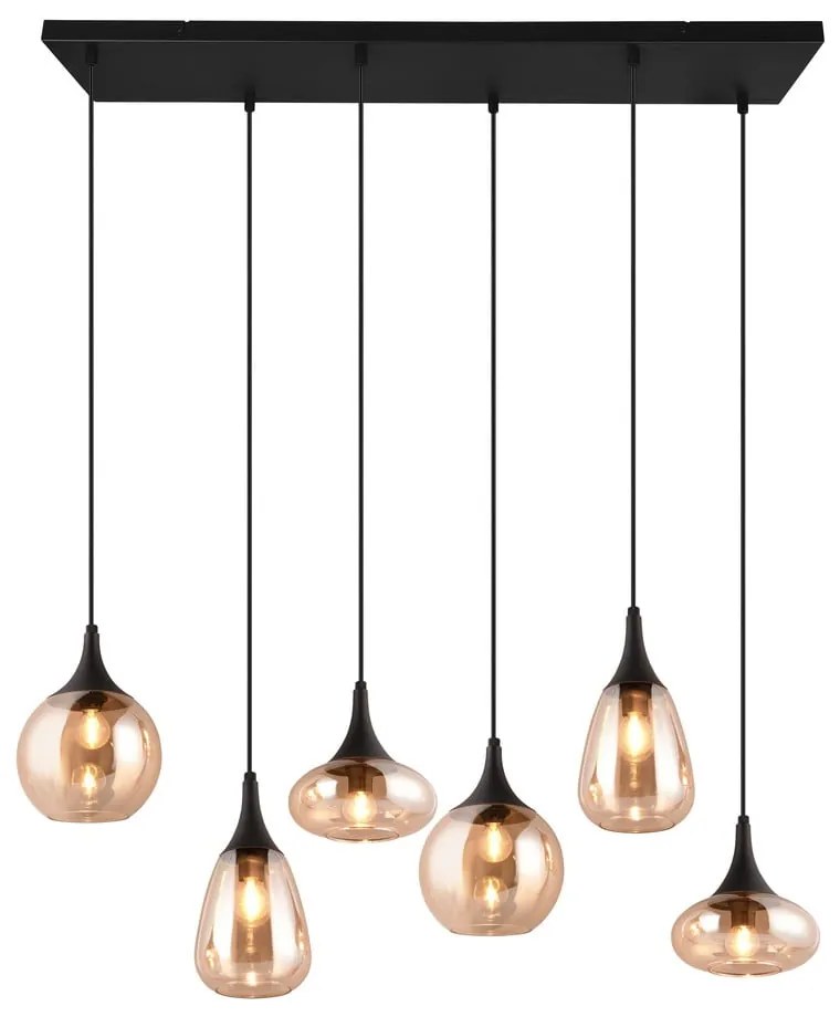 Lampada a sospensione nero-arancio con paralume in vetro Lumina - Trio