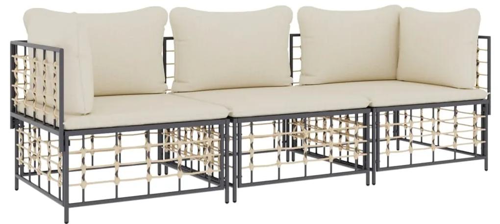 Set divani da giardino 3 pz con cuscini antracite in polyrattan