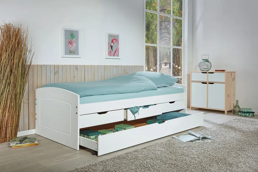 Letto Singolo con Letto Estraibile 90x200 a Doghe a Scomparsa Bianco  Salvaspazio