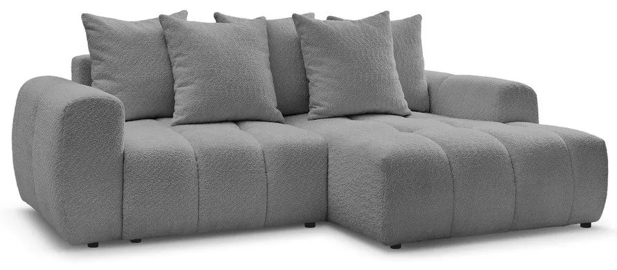 Divano angolare grigio allungabile/con contenitore (con penisola a destra/con chaise lounge) con rivestimento in bouclé Roxelane – Bobochic Paris