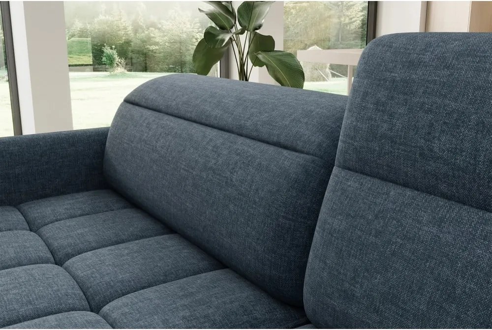 Divano angolare blu allungabile/con contenitore (con penisola a destra/a L) e rivestimento in velluto Barea – ELTAP