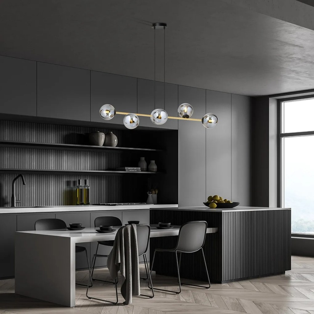 Lampadario a sospensione GRAVITY 6 Nero/Bianco e Oro 6xE14