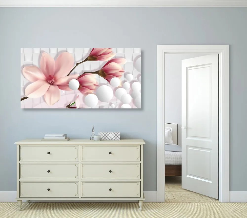 Stampa su tela – Magnolia con elementi astratti