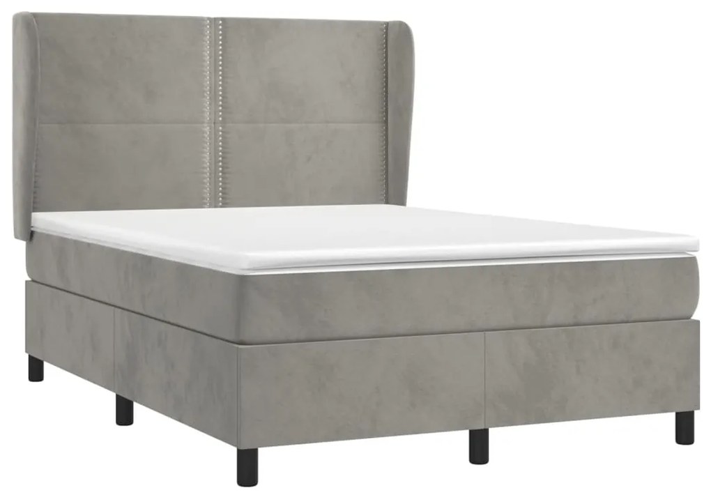 Giroletto a molle con materasso grigio chiaro 140x200cm velluto