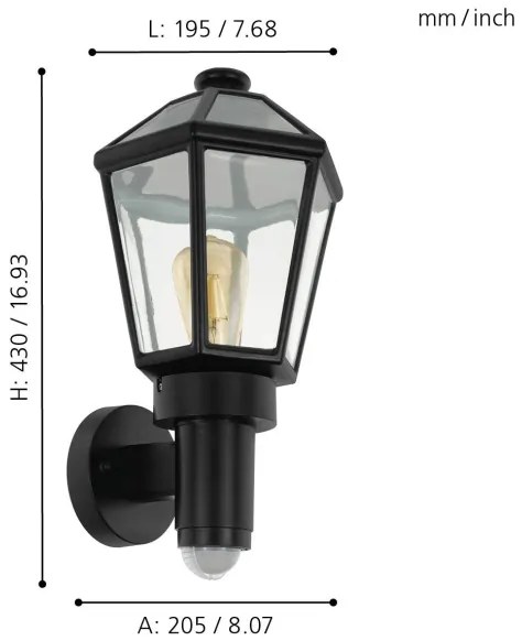 Eglo 97257 - Applique da esterno con sensore MONSELICE 1xE27/28W/230V