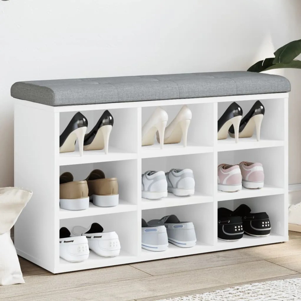 Panca Porta Scarpe Bianca 82x32x50 Cm İn Legno Multistrato /