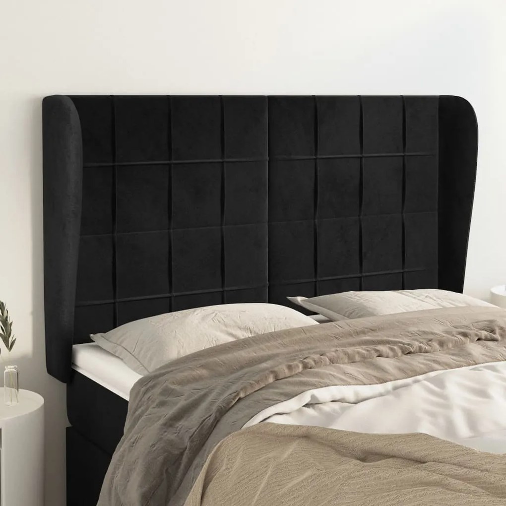 Testiera Ad Orecchio Nera 147 X 23 X 118/128 Cm İn Velluto /