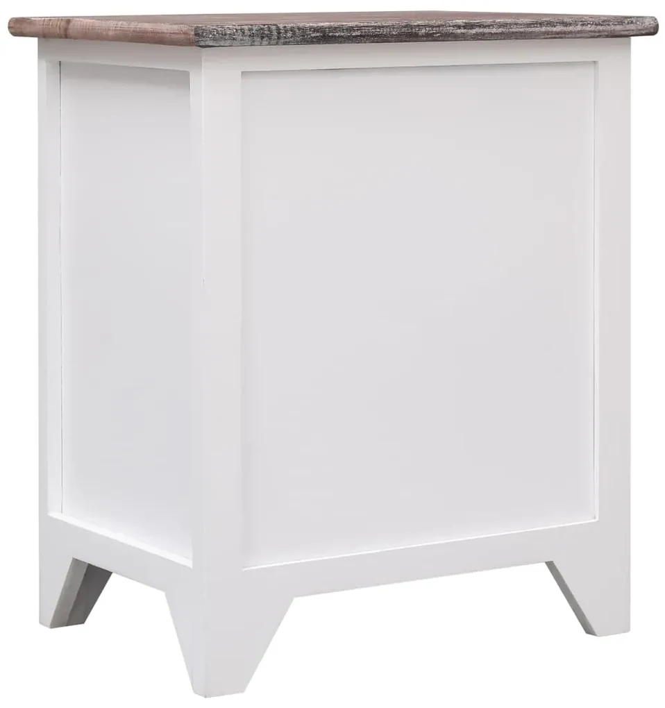 Comodino marrone e bianco 38x28x45 cm in legno di paulownia