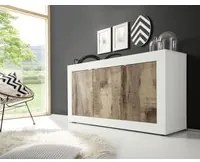 Credenza Moderna, con 3 ante Bianco lucido e Pero, ZLCBSC-MDP-BP3