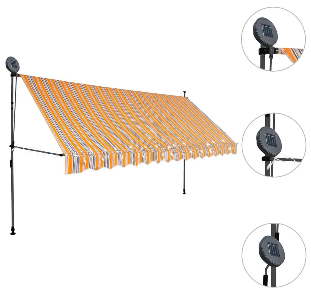 Tenda da Sole Retrattile Manuale con LED 400 cm Gialla e Blu