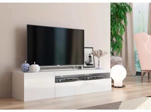 Mobile Porta TV Basso 155x40x36 Con Vano Decoder Bianco Laccato Lucido Daiquiri