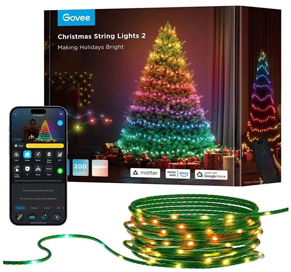 Govee - Catena natalizia a LED RGBICW per esterni 2700-6500K 20m Wi-Fi Matter IP66