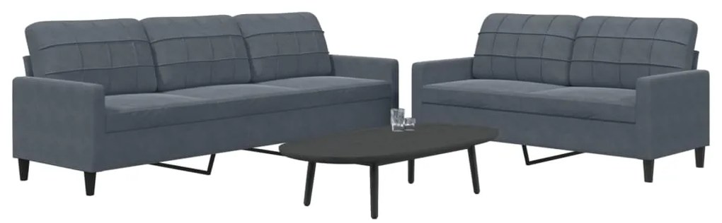 Set Di Divani 2 Pz Con Cuscini Grigio Scuro İn Velluto /